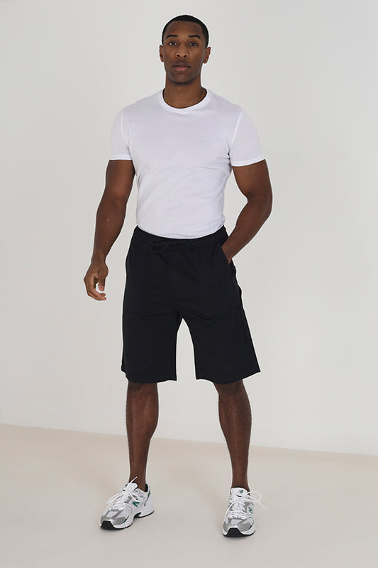 Black Pocket Panel Knee Length Shorts