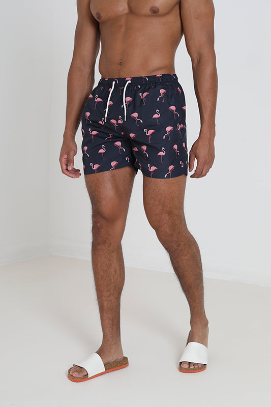 Navy/Pink Flamingo Print Swim Shorts