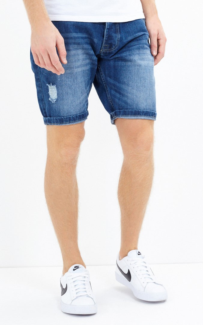 Wills Rip Detail Sandblasted Denim Shorts