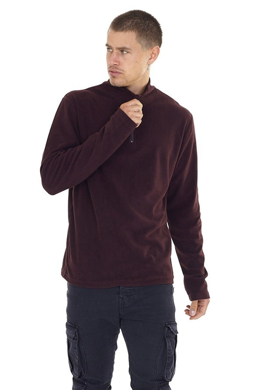 Oxblood Funnel Neck Quarter Zip Microfleece Sweat