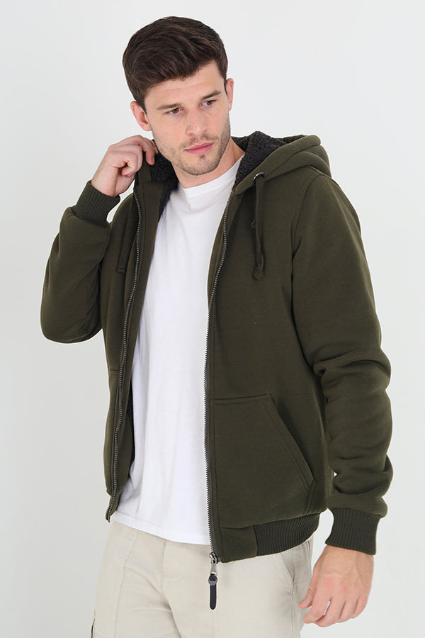 Sherpa Lined Zip Through Hooded Sweatshirt