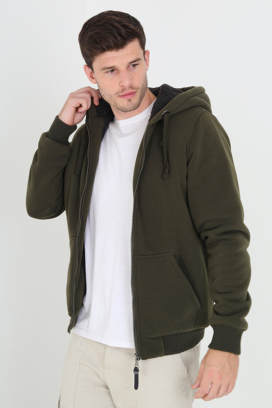 Sherpa Lined Zip Through Hooded Sweatshirt
