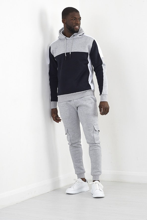 Contrast Colour Panel Detail Cross Over Hoodie
