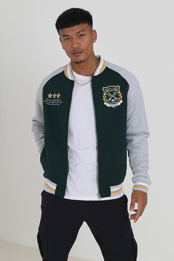 Varsity Style Zip Through Baseball Sweatshirt