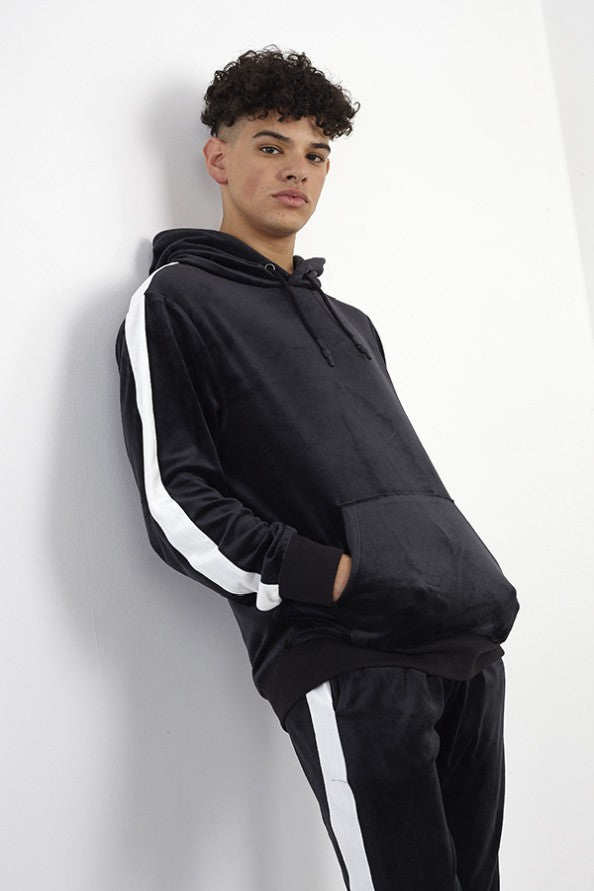 Jat Black/Optic White Contrast Velour Hoodie