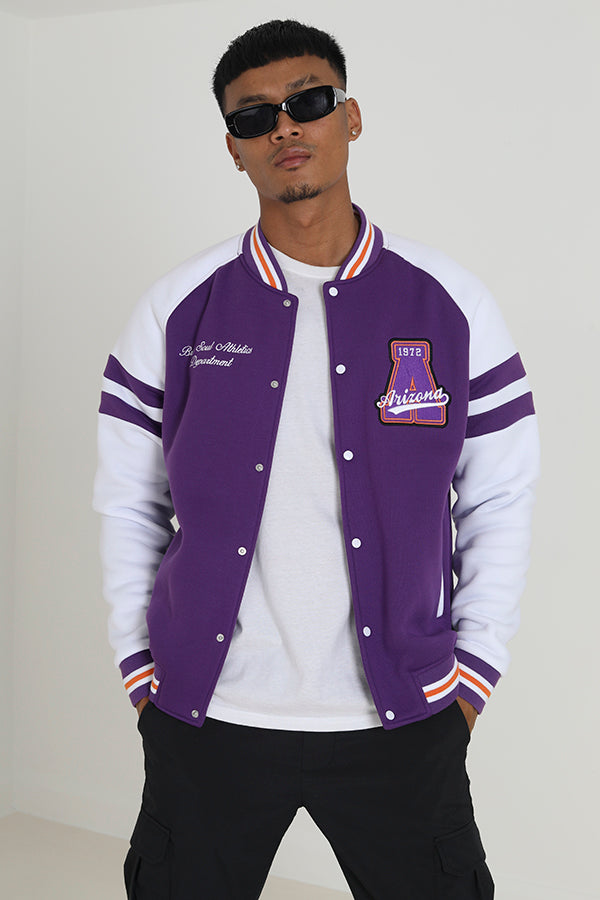 Purple/White Contrast Sleeve Varsity Style Baseball Swe