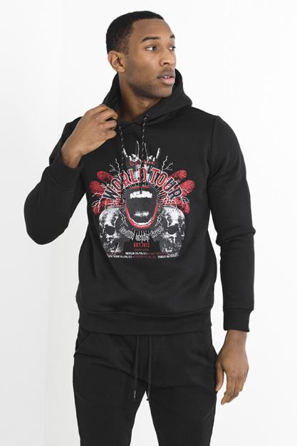 Jet Black World Tour Chest Print Long Sleeve Hoodie