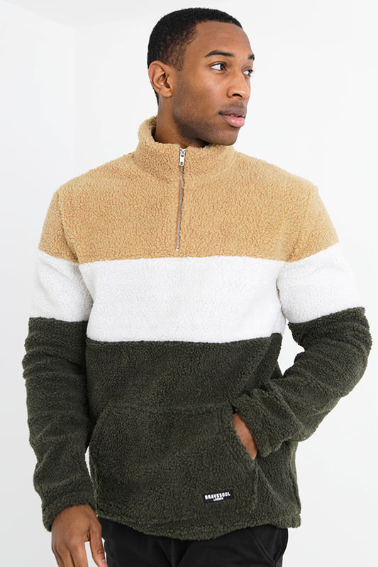 Colour Block Funnel Neck Borg Sweatshirt