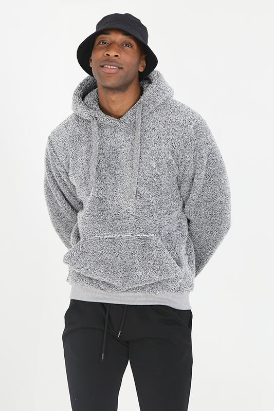 Fluffy Yarn Fixed Hood Long Sleeve Sweatshirt
