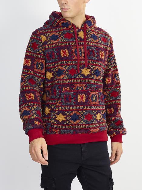All Over Aztec Print Long Sleeve Borg Hoodie