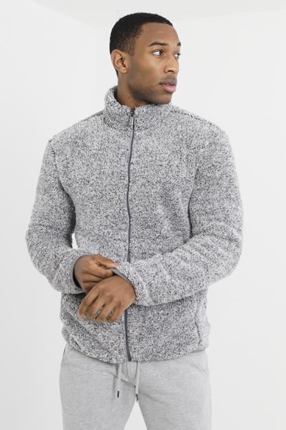 Grey Funnel Neck Zip Through Fluffy Sweatshirt