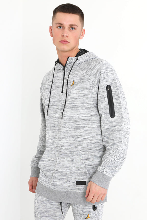 Raglan Sleeve Pocket Detail Zip Neck Hoodie