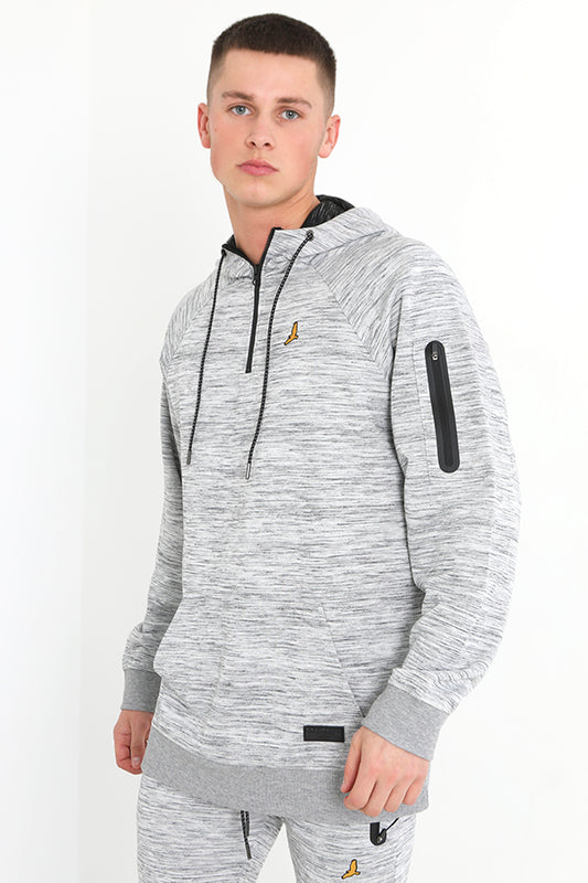 Raglan Sleeve Pocket Detail Zip Neck Hoodie