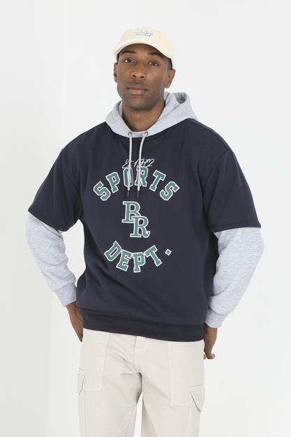 Crew Neck Contrast Sleeve Chest Print Sweatshirt
