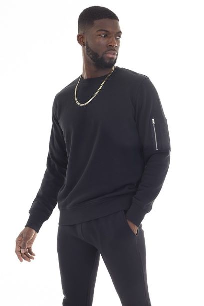 Zip Sleeve Pocket Detail Plain Sweatshirt
