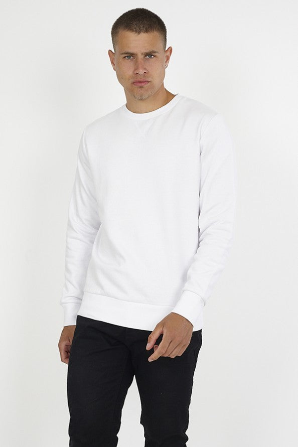 White Crew Neck Ribbed Cuff & Hem Sweatshirt