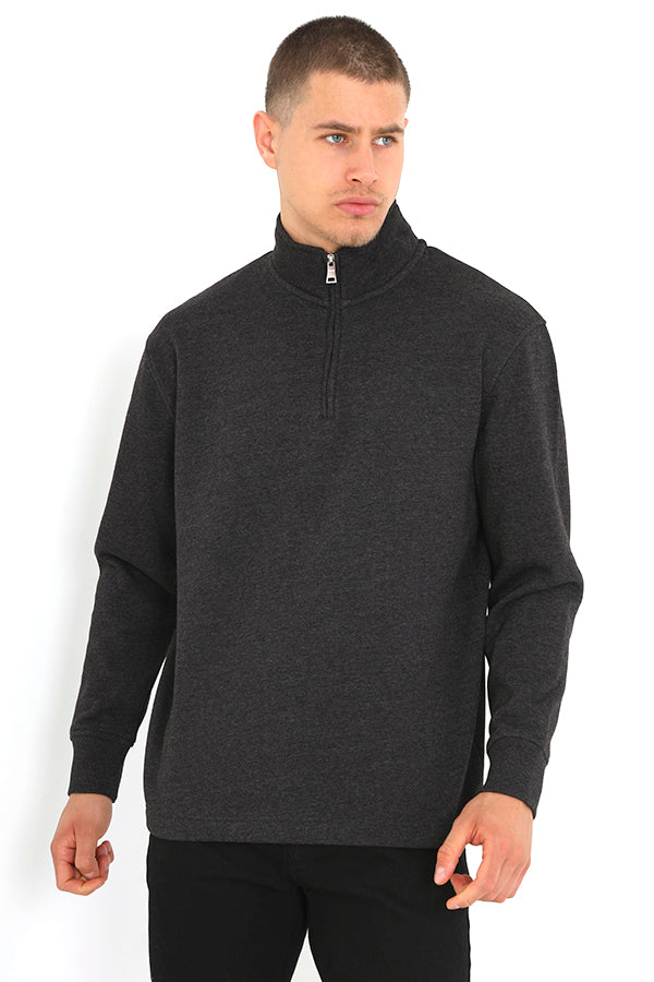 Plain Quarter Zip Detail Funnel Neck Sweatshirt