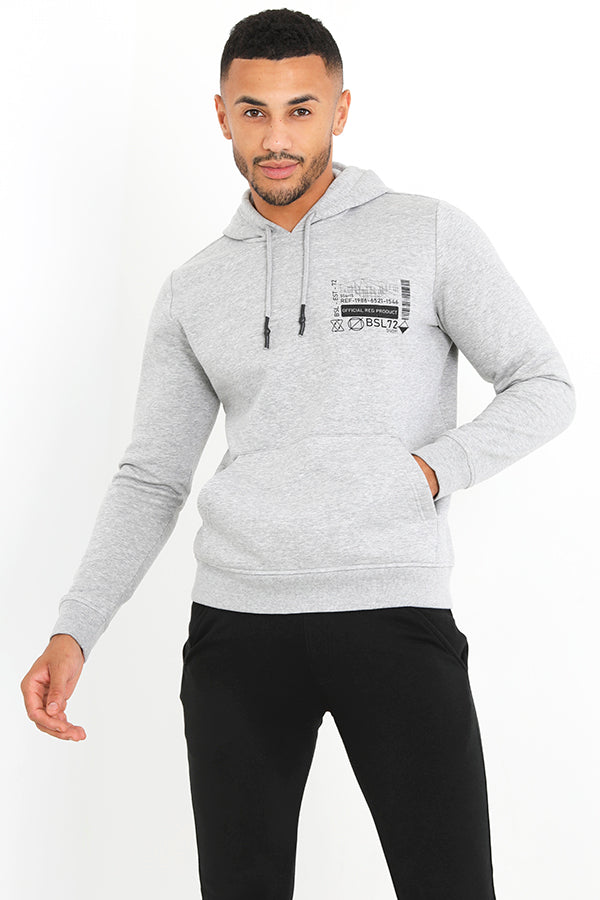 Plain Chest Print Long Sleeve Hooded Sweatshirt
