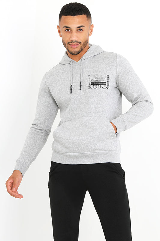 Plain Chest Print Long Sleeve Hooded Sweatshirt
