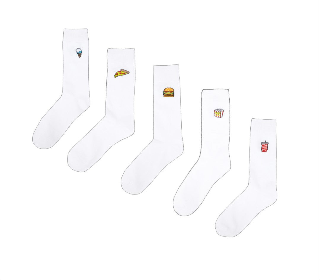 Popcorn Fast Food Embroidery Five Pack Socks