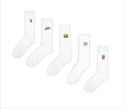 Popcorn Fast Food Embroidery Five Pack Socks