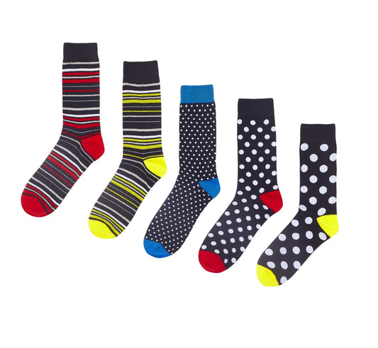 Stripe Spot Jacquard Design Five Pack Socks