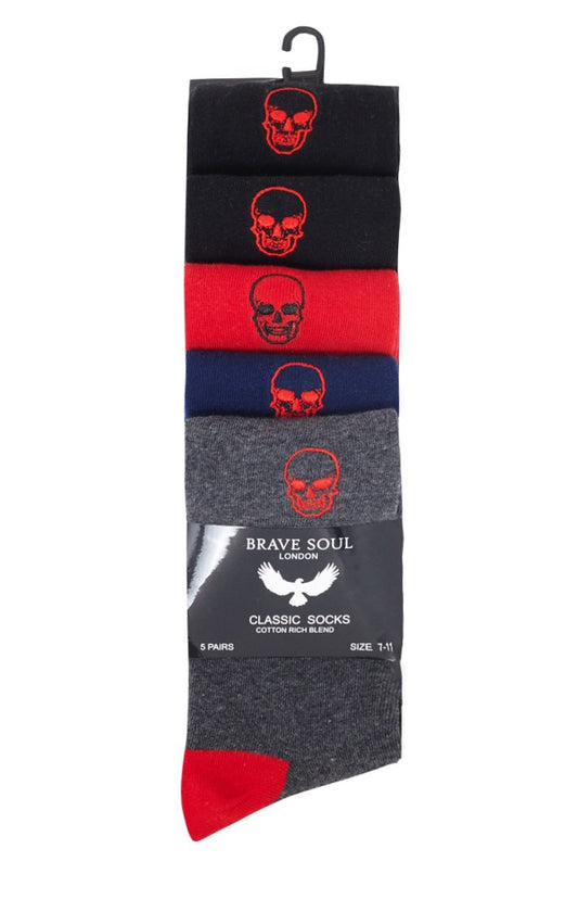 Cranium Skull Embroidered Five Pack Socks