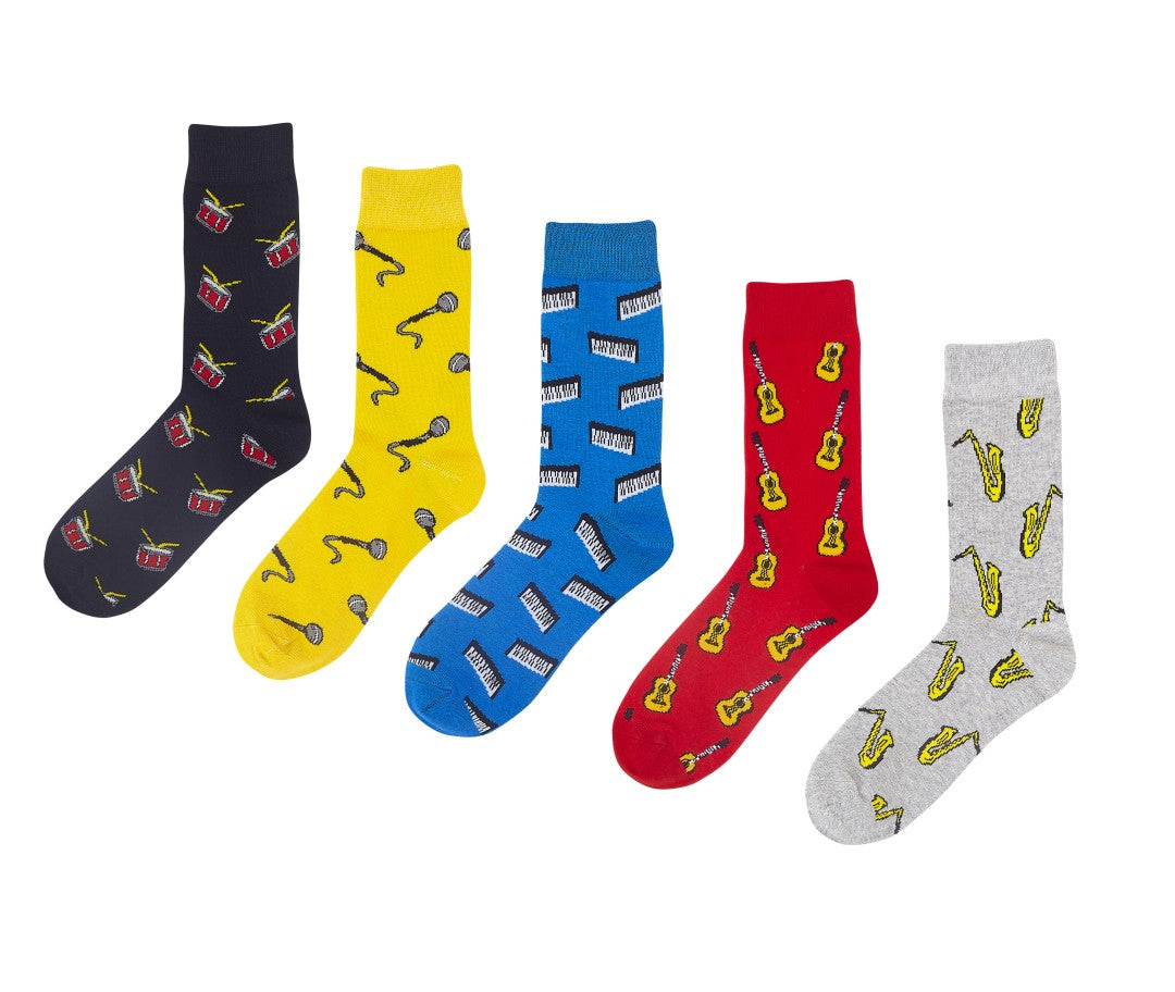 Musical Instrument Jacquard Design Five Pack Socks