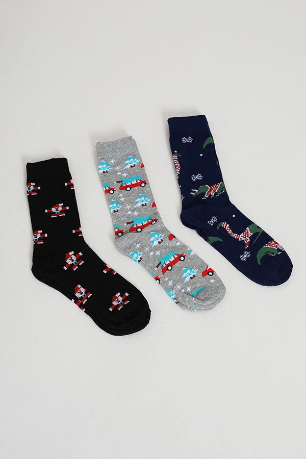 Christmas Dinosaur Design Six Pack Of Socks