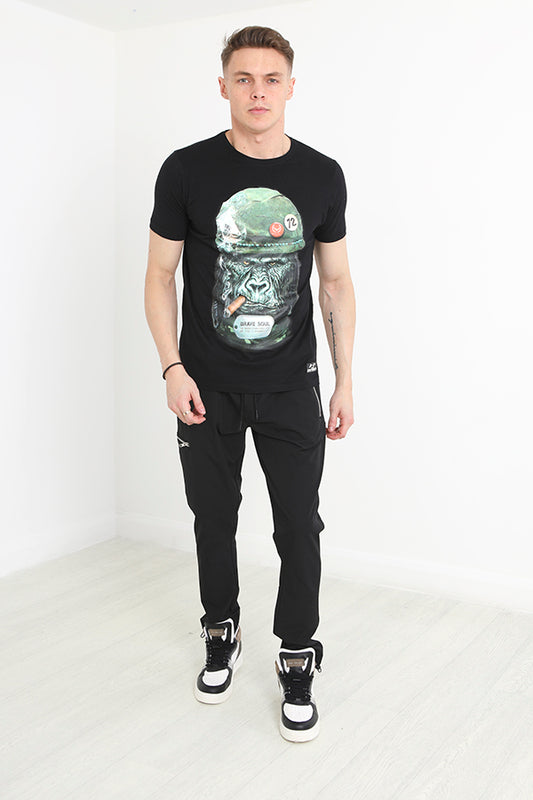 Black Slim Fit Elasticated Waist Utility Pants