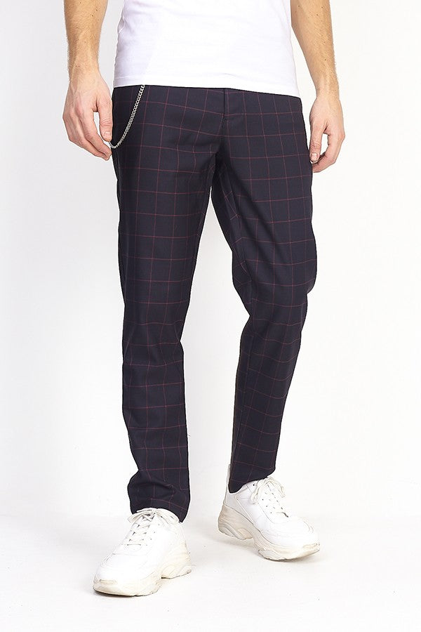 Metal Chain Design Checked Trousers