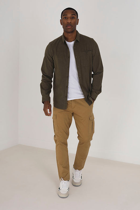 Stone Cotton Twill Cargo Chino Style Trousers