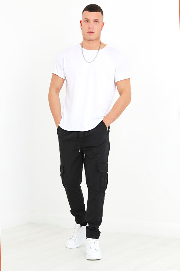 Black Taslan Pocket Detail Cargo Trousers