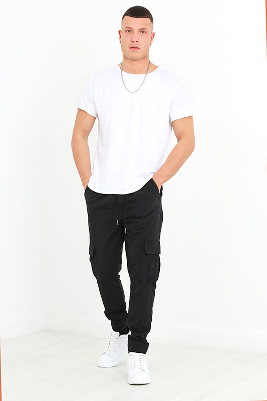 Black Taslan Pocket Detail Cargo Trousers