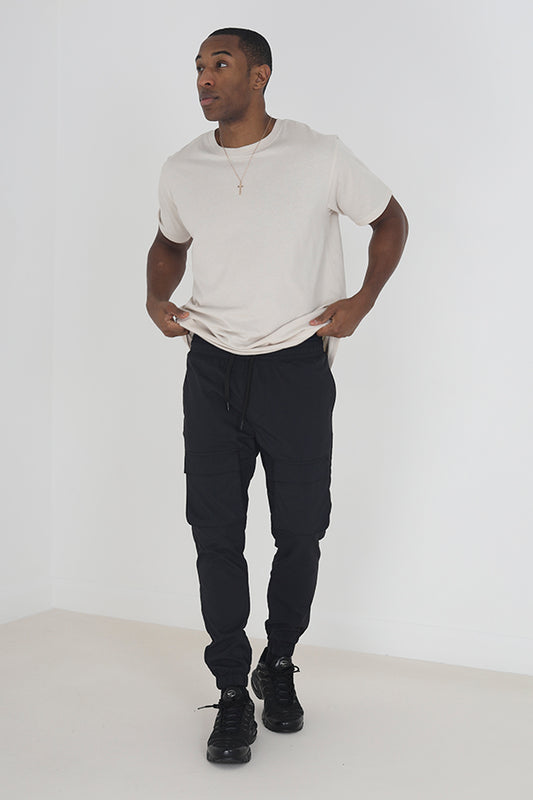 Black Taslan Cuff Slim Fit Cargo Trousers