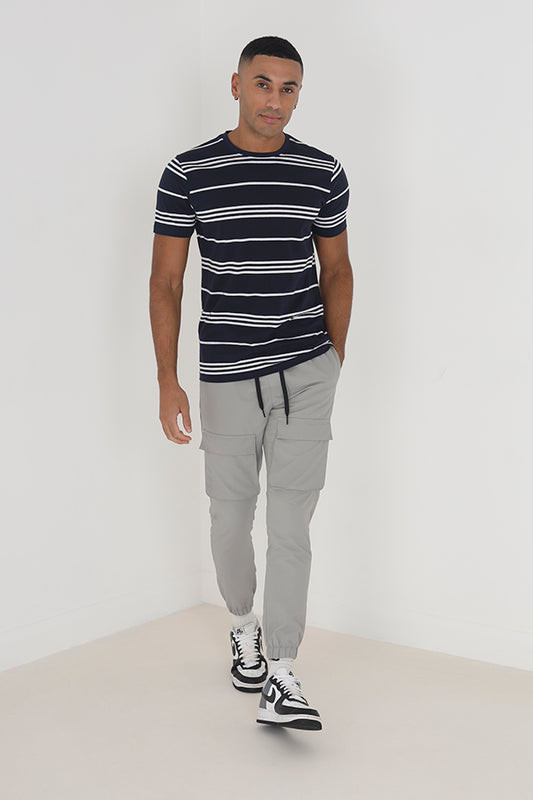 Light Grey Taslan Cuff Slim Fit Cargo Trousers