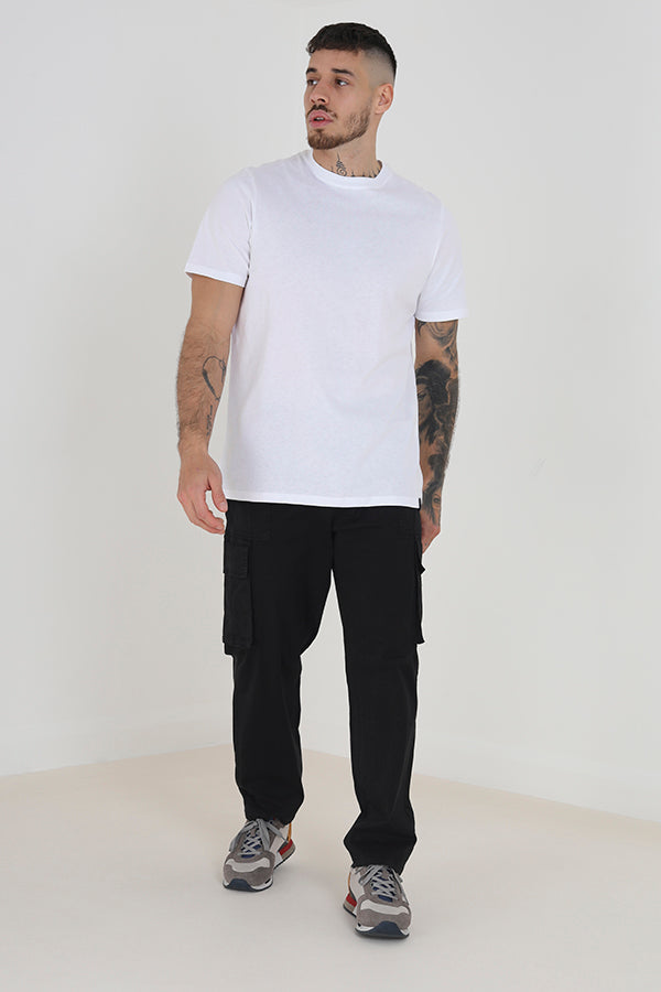 Black Relaxed Fit Cargo Cotton Chino Trousers