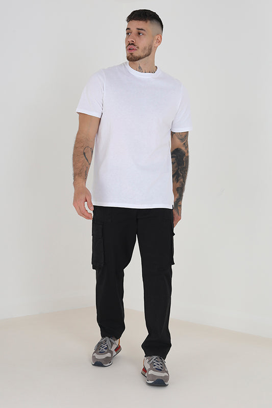 Black Relaxed Fit Cargo Cotton Chino Trousers