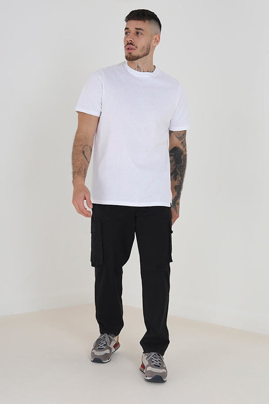 Black Relaxed Fit Cargo Cotton Chino Trousers