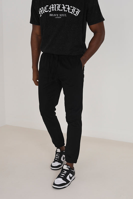 Black Cotton Twill Elasticated Cuffed Trousers