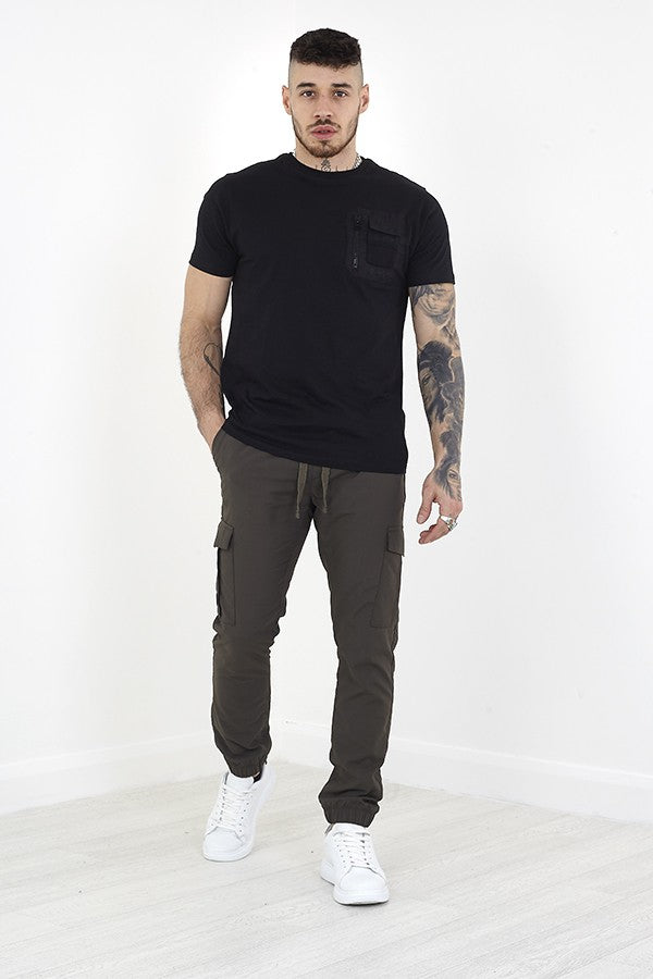 Khaki Taslan Cargo Pocket Elasticated Trousers