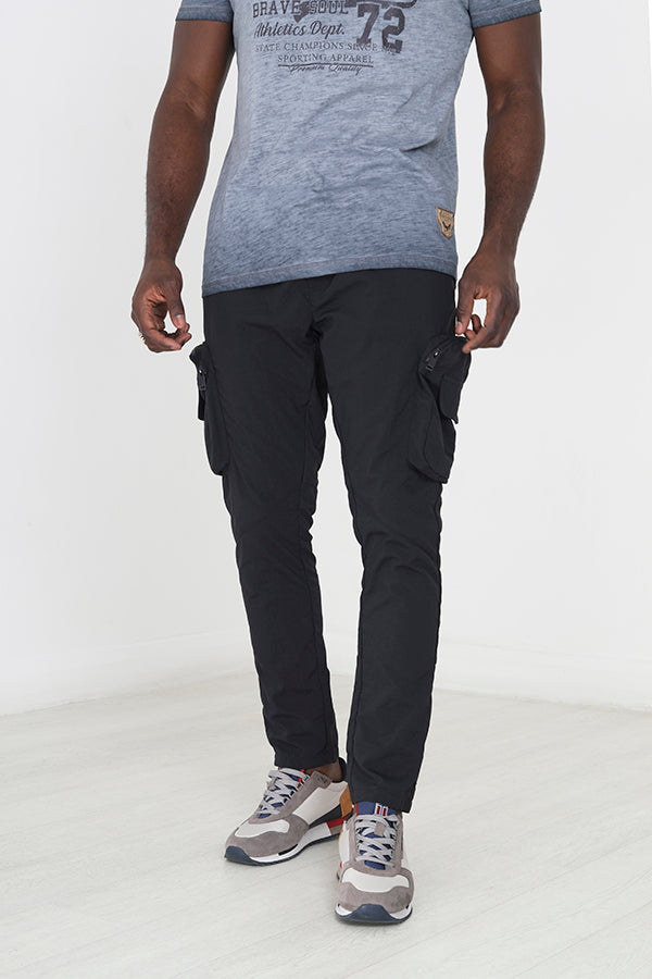 Black Side Pockets Taslan Cargo Style Trousers