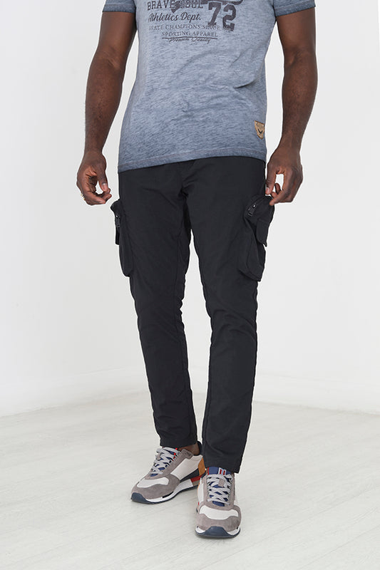 Black Side Pockets Taslan Cargo Style Trousers