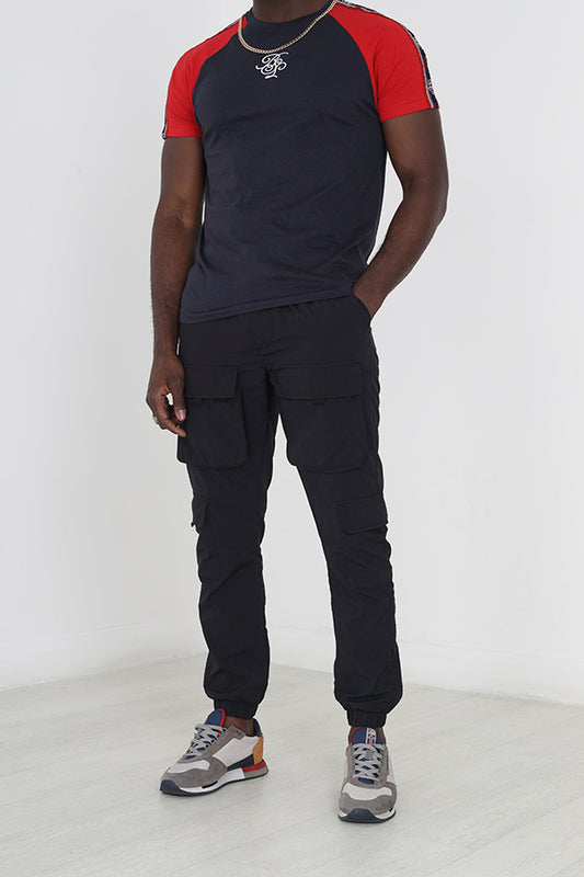 Black Cuffed Multi Pocket Cargo Style Trousers