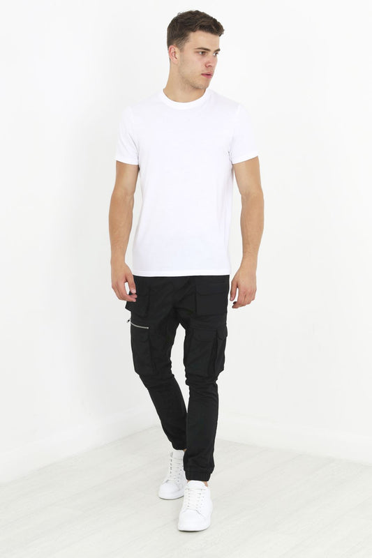 Black Cuffed Bottom Taslan Cargo Style Trousers