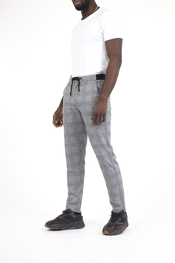 Checked Drawcord Waist Slim Leg Trousers