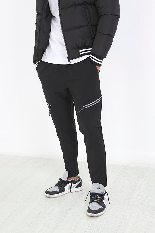 Black Reflective Zip Pocket Utility Style Trousers