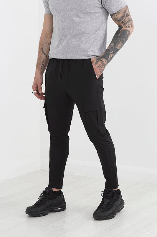 Black Cargo Style Zip Detail Utility Trousers