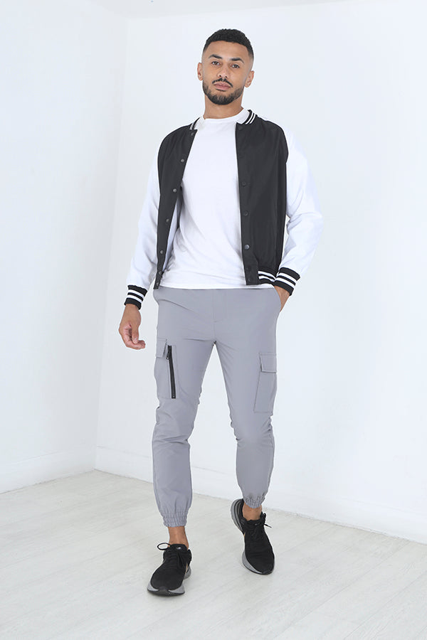 Mid Grey Elasticated Trim Taslan Cargo Trousers