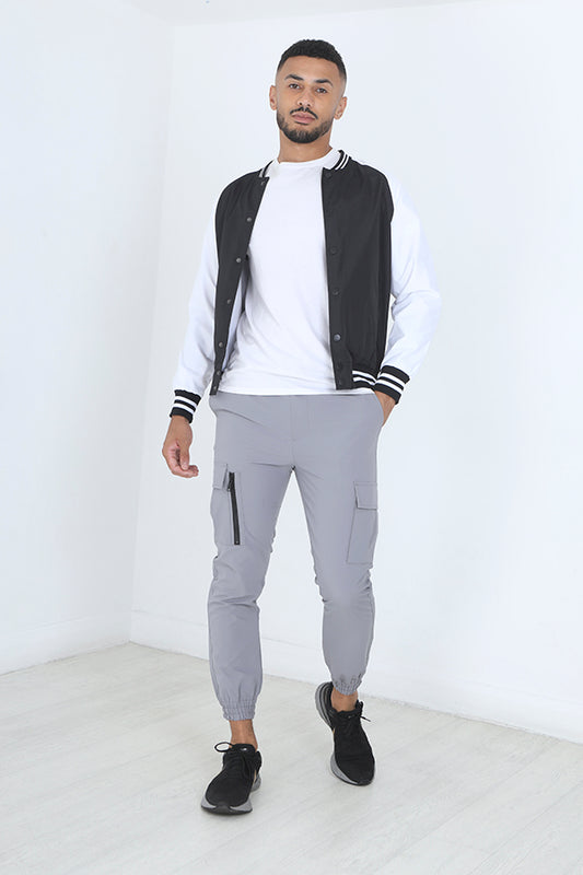 Mid Grey Elasticated Trim Taslan Cargo Trousers